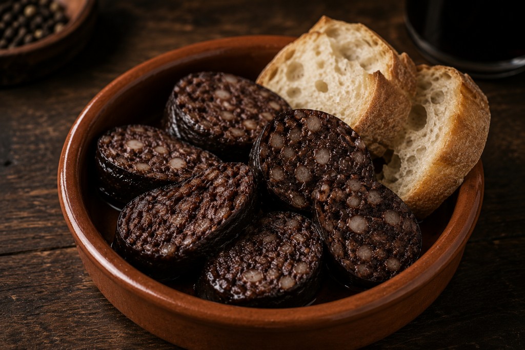 Morcilla de Zaratán a la plancha servida en cazuela de barro